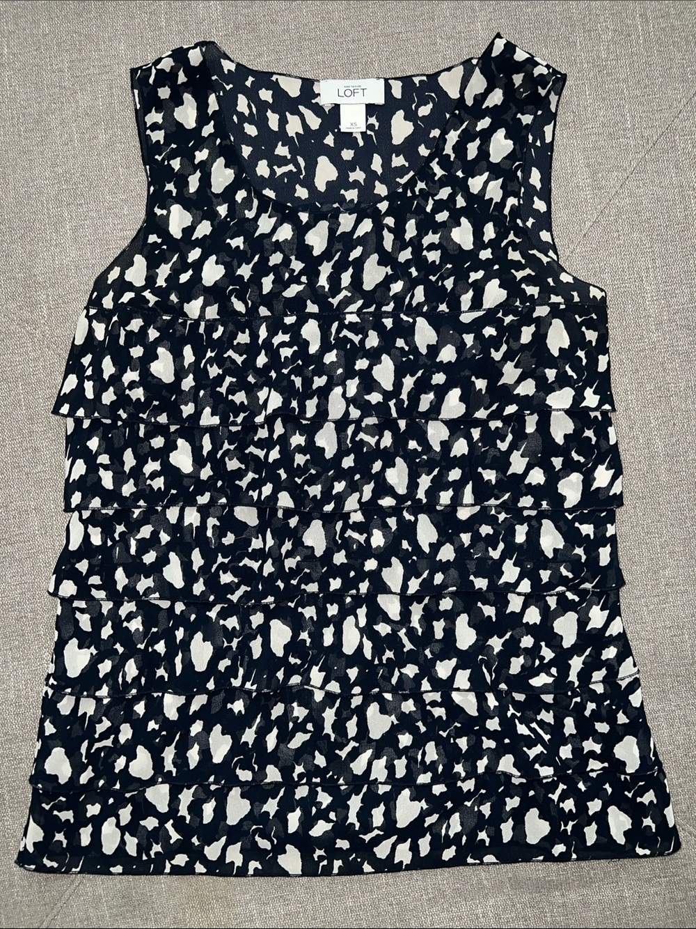 LOFT Navy Blue & White Ruffle Tiered Sleeveless Tank